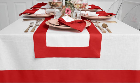 Solino Home Linen Table Runner 36 Inches - 100% Pure Linen Red and White Small Table Runner 14 x 36 Inch Ideal for Dresser and Coffee Tables - Contempo - Christmas, Holiday