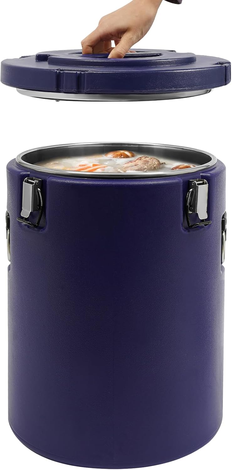 DYNAMI Large Insulated Food Container, Portable Commercial Food Warmer Insulated Soup Container Cold Hot Box for Catering,Stainless Steel Inner Liner, Sealed and Leak-proof (Blue, 9.3 Gal)