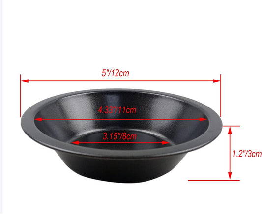 Mini Pie Pans 5 Inch, 4 Pieces Small Round Pot Pie Plates, Nonstick Carbon Steel Bakeware Set - for Baking Pies, Crust, Tarts, Black