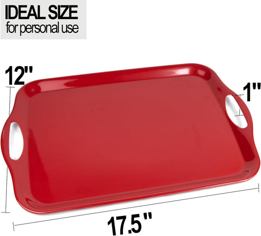 17.5 x 12’’ Large Melamine Serving Tray with Handles, Set of 2 Rectangular Melamine Serving Platters, Dishwasher Safe Trays for Eating, Appetizer, Charcuterie, Snack, Fruits, Desserts, Red