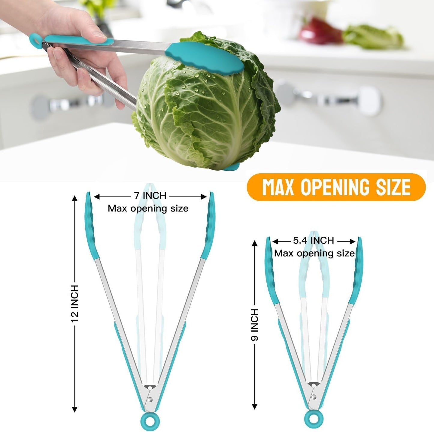 HOTEC Premium Stainless Steel Locking Kitchen Tongs with Silicon Tips, Set of 2-9" and 12", Blue