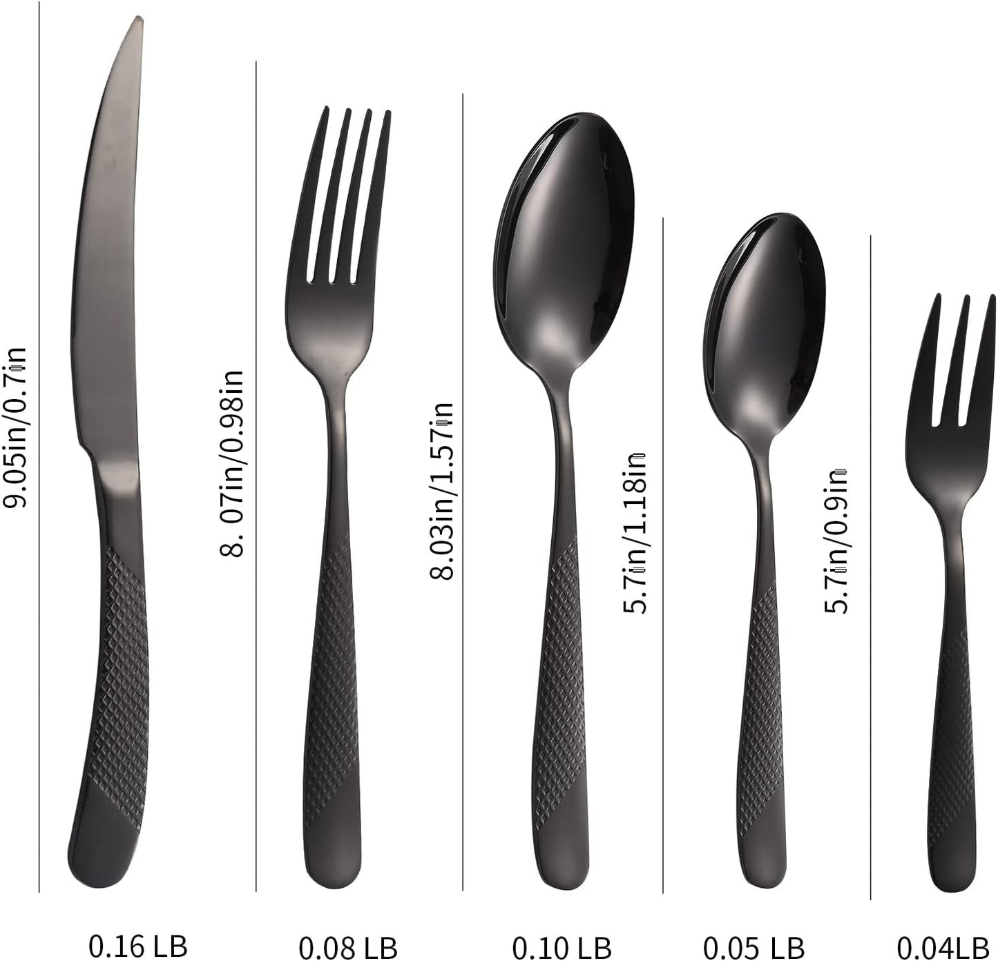 A·HOUSEWARE Black Silverware Hammered Flatware Kichen Stainless Steel Cutlery Set for 4 include Metallic Forks Knives Spoons 20 Pieces Utensils Restaurant Parties Everyday Use