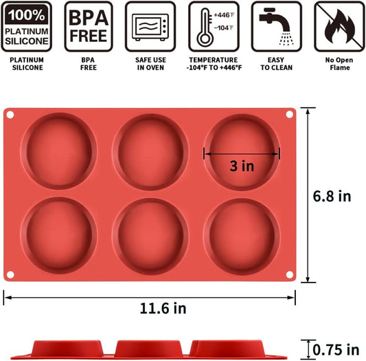 CAKETIME Silicone Egg Molds - Muffin Top Pan Whoopie Pie Pan 3" Round Silicone Baking Mold for Whoopie Pie, Corn Bread, Egg bites, English muffins, Tarts 1 Pack