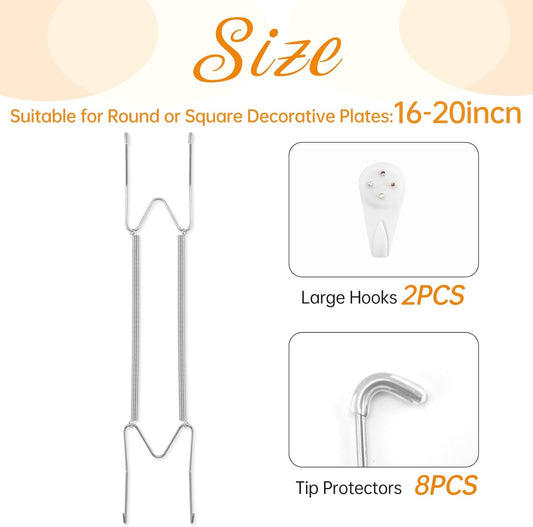 2 Pack Plate Hangers for The Wall, Suitable for 6-8 inch Art Plate, Stainless Steel Invisible Heavy Duty Wire Plate Holder with Wall Hooks, Plate Hangers for Displaying Plates, Platter, Dish, Silver