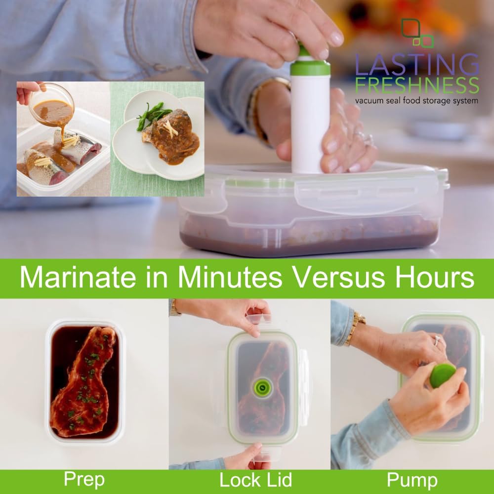 Lasting Freshness Vacuum Seal Food Storage Containers with Hand Pump – BPA-Free Plastic, Airtight Meal Prep & Leftovers Containers, Keep Food Fresh 5X Longer, 19-Piece Set