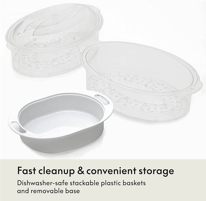 BELLA Two Tier Food Steamer with Dishwasher Safe Lids and Stackable Baskets & Removable Base for Fast Simultaneous Cooking - Auto Shutoff & Boil Dry Protection, Stainless Steel, 7.4 QT, Black