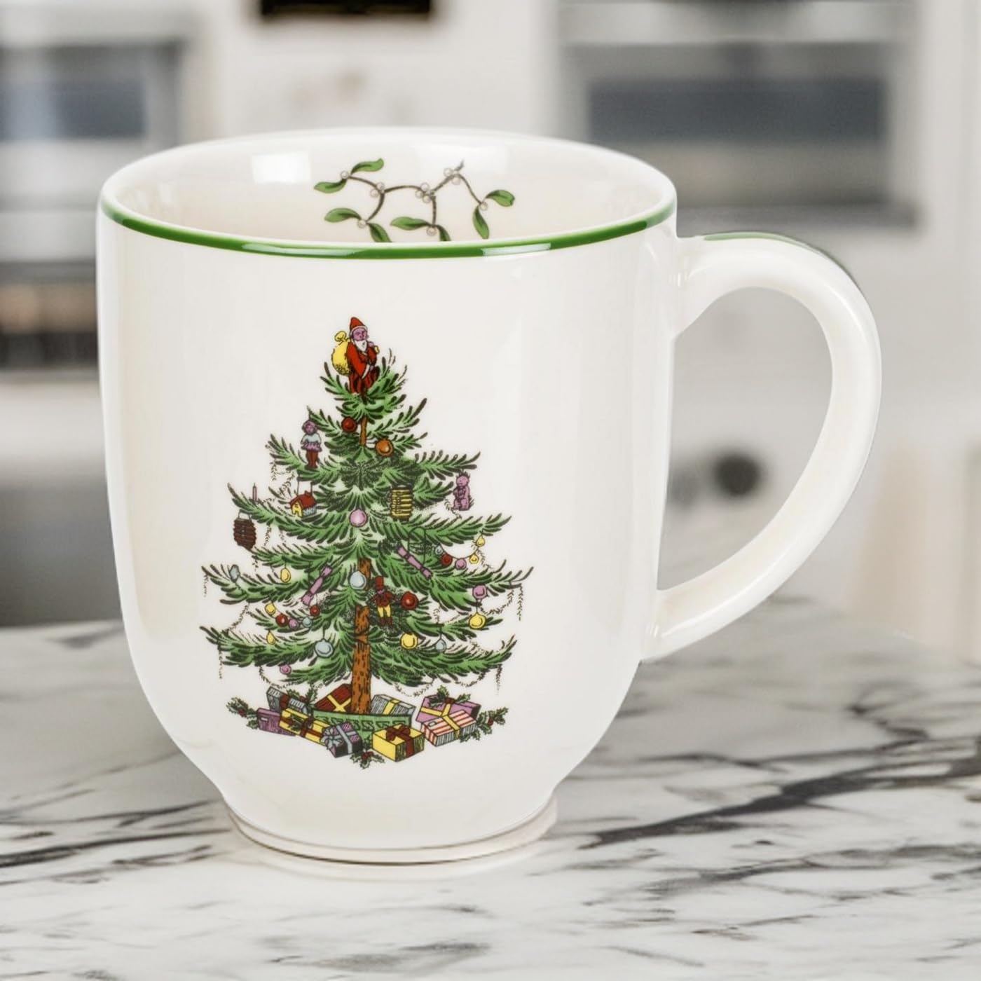 Spode Christmas Tree Cafe Mug (Set of 4) - 14 Oz Ceramic Holiday Coffee Mugs for Tea, Hot Chocolate, Lattes - Festive Design with Santa and Christmas Tree Motif - Microwave & Dishwasher Safe