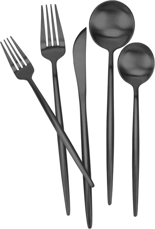 Matte Black Silverware Set 30 Pieces, FAMEWARE Stainless Steel Flatware Set,Service for 6,Kitchen Utensil Set, Tableware Cutlery Set, Satin Finished Polished & Dishwasher Safe