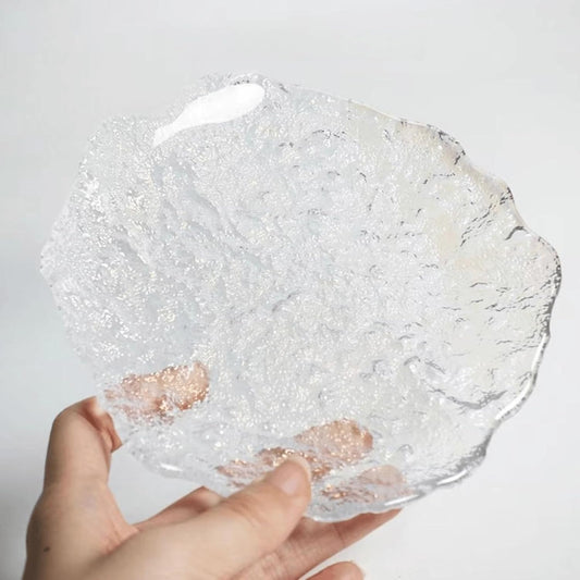 Colorful Glass Dessert Plates, Crystal Clear Snack Fruit Candy Cake Plate, Irregularity Shape Plates for Appetizer, Ice Cream, Salad, Small Serving Dishes (clear, 5.7inch 2pcs)