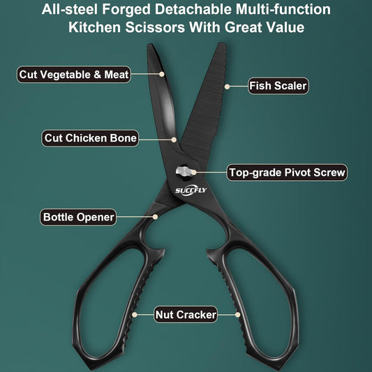 Kitchen Scissors for Food,Premium Kitchen Shears Heavy Duty,8.8″Ultra Sharp Meat Scissors Detachable Blade,All Steel Poultry Shears Black Titanium Plated,Anti-Slip Cooking Scissor All Purpose