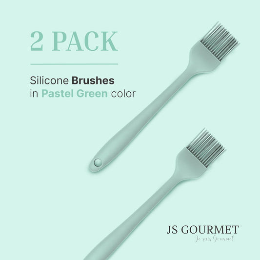 Silicone Pastry Brush Set – 2-Piece Set of Basting Brushes for Cuisine and BBQ – Kitchen Tools and Accessories with Comfortable Handles, Heat-Resistant Utensils for Cooking & Baking – Pastel Green