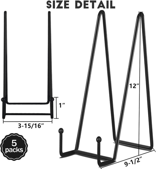 IBosins 5 Pack 12 Inch Plate Holder Display Stands, Large Metal Black Frame Stand for Picture, Book, Photo Easel, Creation, Collectibles