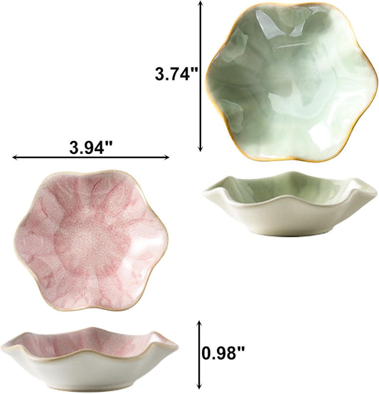 2Pcs Ceramic Jewelry Dish - Lotus Leaf Shape, for Ring Holder Necklace Small Key, Suitable for Mother Friend Sister, Gifts for Women, Cute Plate Trinket Tray, Home Decor (Pink & Green)