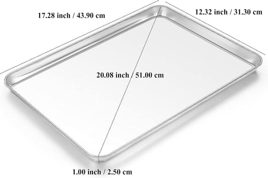 Baking Sheet, Yododo Stainless Steel Baking Pans Tray Cookie Sheet Toaster Oven Tray Pan Cookie Pan, Non Toxic & Healthy, Superior Mirror Finish & Rust Free, Easy Clean & Dishwasher Safe - 17.3 inch