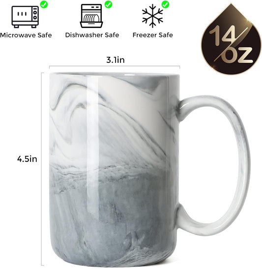 Smilatte 14 OZ Marble Coffee Mugs, M068 Novelty Marble Ceramic Cup for Home and Office, Microwave Dishwasher Safe, Set of 4, Gray