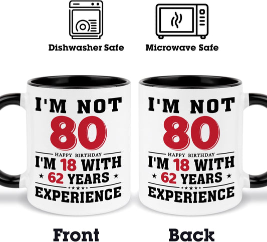 80th Birthday Coffee Mug, 80 year old Birthday Gift Ideas for Men Women Her Him, Red Black 11oz