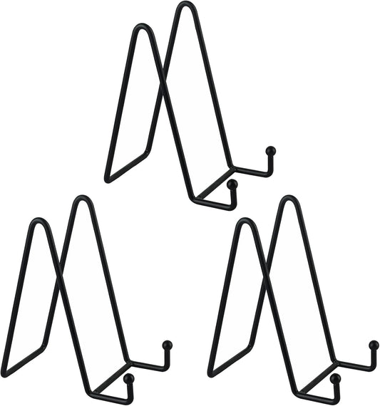 Decolore 3 Pack 6 Inch Black Metal Display Stands Plate Holder Display Stands for Picture, Decorative Plate, Book, Photo Easel, Artistic Work (3 Pack, 6 inch)