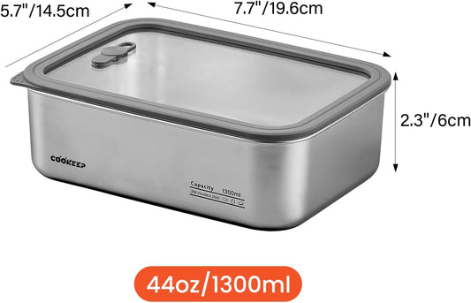 Stainless steel food storage containers With lids,stainless steel snack containers,stainless steel lunch box,Easy Clean,Airtight & Leakproof for kitchen storage,Dishwasher safe,44oz (44oz/1300ml)