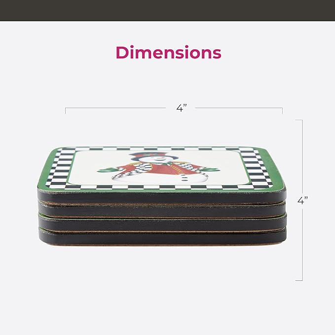 Pimpernel Black & White Collection Coasters, Set of 6 – 4-Inch Square Cork-Backed Drink Mats with Lacquered Finish, Heat & Stain Resistant Dining Table, Tabletop & Furniture Protection