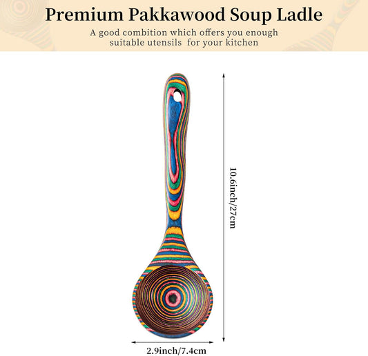 Gudamaye Pakkawood Rainbow Deep Soup Ladles,Pakkawood Ladle,10.6 inch Big Soup Ladle for Cooking,Deep Ladle Spoons,Wood Ladle, Wood Kitchen Utensils Set, Wooden Spoons for Cooking
