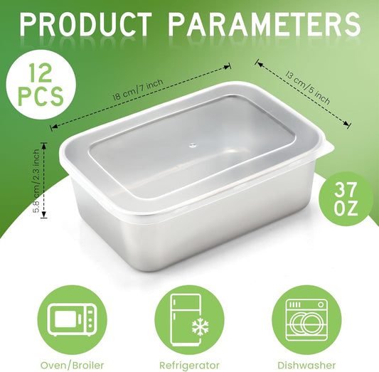 12 Pcs Stainless Steel Food Storage Containers with clear Lids, 37 oz Metal Lunch Bento Box, Lightweight Stackable Easy Open Meal Prep Container for Kitchen Picnic, Freezer & Dishwasher Safe