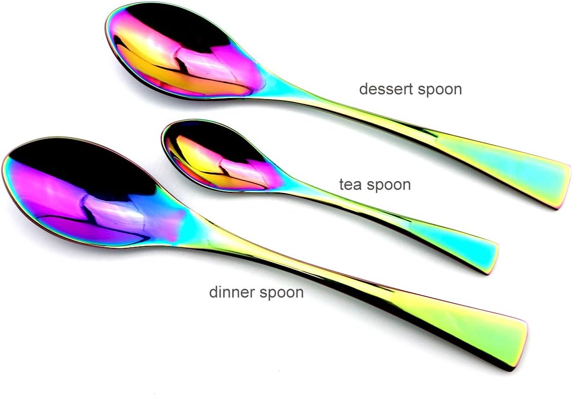 JASHII Luxury Unique Flatware Set 20-Piece | Iridescent Silverware Sets | 18/10 Stainless Steel Dinnerware Set | Utensils For 4 | Rainbow Tableware,Dinner Knife Fork Salad Fork w/DINNER COFFEE Spoon