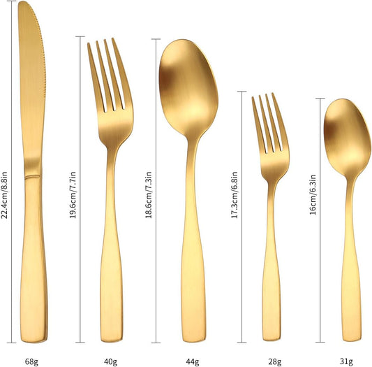 A·HOUSEWARE Gold Matte Cutlery Stainless Steel Silverware Satin Finish Flatware Set for 6 Tableware 30 Pieces Kitchen Eating Utensils for Home and Restaurant
