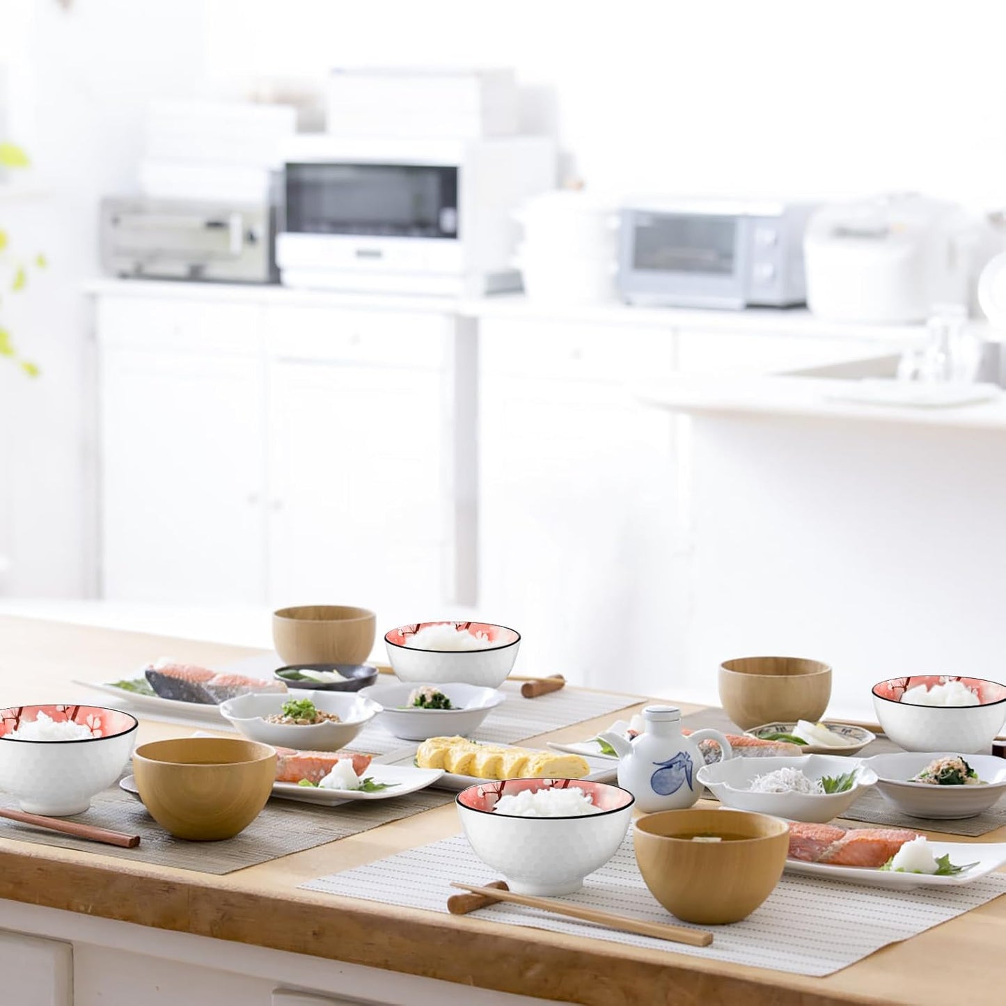 Ceramic Rice Bowls 10 oz, Sakura Bowl Gift Set, Dinnerware Serving Bowls for Rice, Cereal, Noodle, Soup, Desserts, Pack of 6 (Pink)