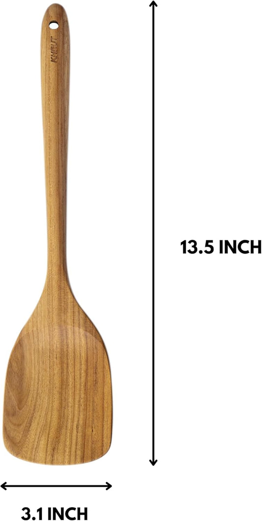 Teak Wood Spatula, 13.5 inch Long, Natural Teak Utensil for Non-stick Cookware