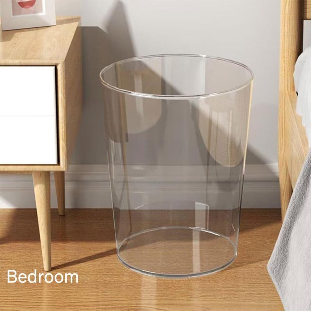 Bathroom Trash Can 8.7 x 7.1 x 9.8 Inch Small Trash Can Plastic Wastebasket Large Capacity Clear Round Garbage Can for Bathroom Bedroom Office Kitchen Dorm Room (L)