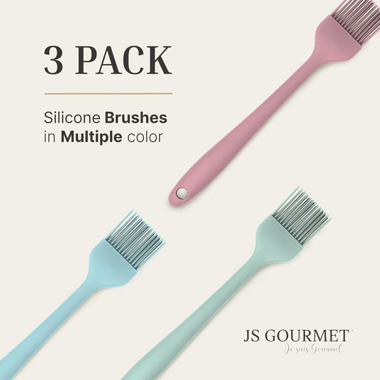 Silicone Pastry Brush Set – 3-Piece Set of Basting Brushes for Cuisine and BBQ – Kitchen Tools & Accessories with Comfortable Handles, Heat-Resistant Utensils for Cooking & Baking – Pastel Multicolor