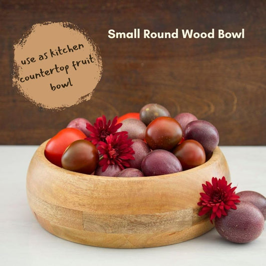 Small Salad Bowl, 11" Wide, Kitchen Countertop Fruit Bowl, Mixing, Serving, Farmhouse Style, Mango Wood, Round, Dining & Entertaining, Serves 2-3