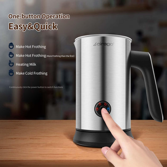 CIRAGO Milk Frother 4 in 1 Electric Milk Steamer Automatic Hot & Cold Foam Maker and Milk Warmer for Latte, Cappuccinos, Macchiato, Hot Chocolate Milk