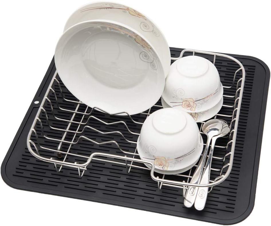 ZLR 2 Pcs Silicone Dish Drying Mats for Kitchen Counter, Eco-Friendly Fast Dry Dish Mat, Easy Clean Multi Usage Drying Matt, Heat Resistant Trivet, 16" x 18" XL, Black