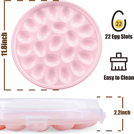 HANSGO Deviled Egg Containers with Lid, Deviled Egg Platter Carrier Holder Trays with 22 Slots for Holiday Party and Home Kitchen, Pink