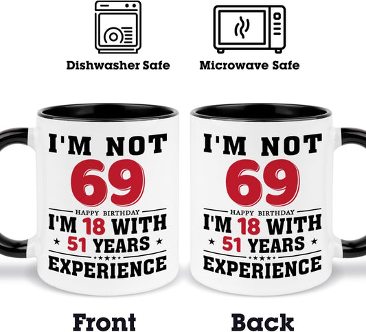 69th Birthday Coffee Mug, 69 year old Birthday Gift Ideas for Men Women Her Him, Red Black 11oz