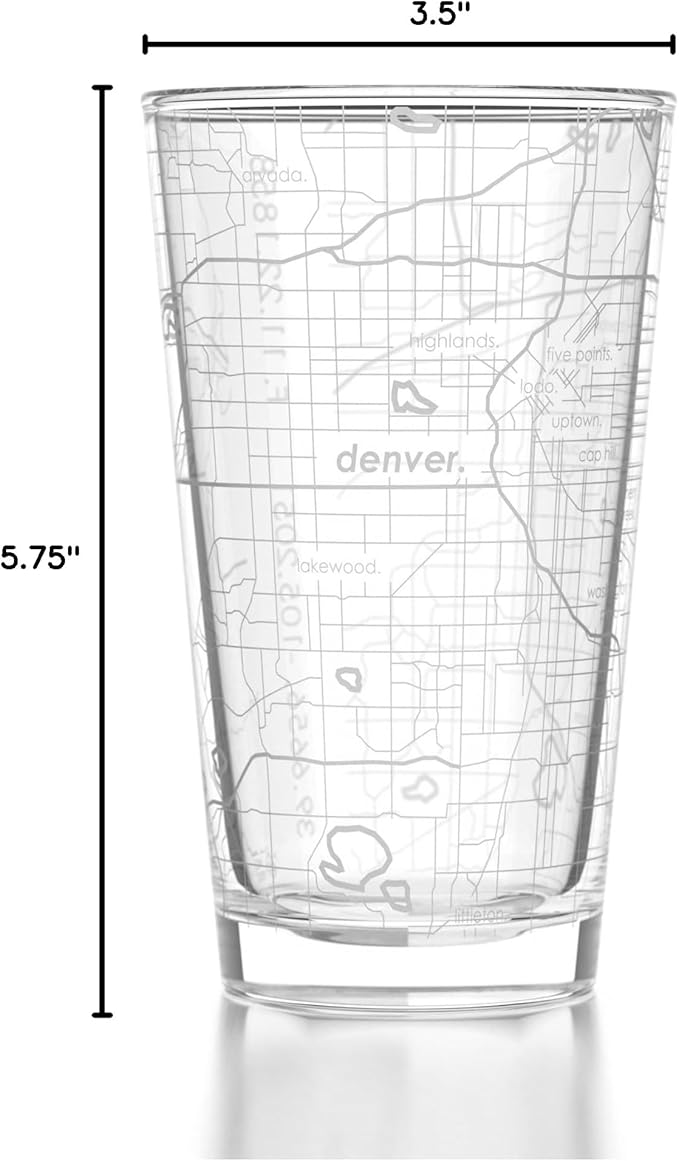 Well Told Engraved Denver Colorado Map Pint Glass, Etched Beer Gift (16 oz, Clear) City Map Pint, Custom City Glassware, Gifts For Beer Lovers