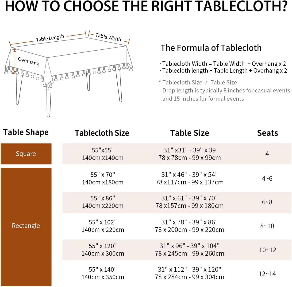 Deep Dream Tablecloths, Waterproof Table Cloth, Linens Wrinkle Free Anti-Fading, Rustic Table Cover Decoration for Kitchen Dinning Christmas (Rectangle/Oblong, 55''x70'',4-6 Seats, Light Coffee)