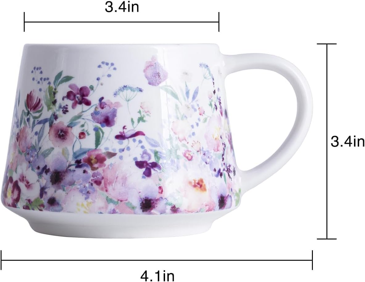 Topadorn Ceramic Coffee Mug 12Oz, Porcelain Coffee Cups With Handle, Microwave & Dishwasher Safe, Pink Flower Art Mug