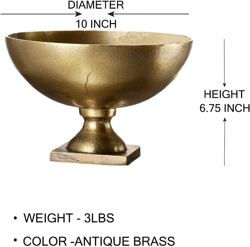 Serene Spaces Living Antique Brass Pedestal Bowl, Vintage Wedding Centerpiece, Fruit, Flower Vase for Dining Table, Entry Way, Console Table, Holiday Decor, 10" Diameter & 6.75" Tall, Set of 6