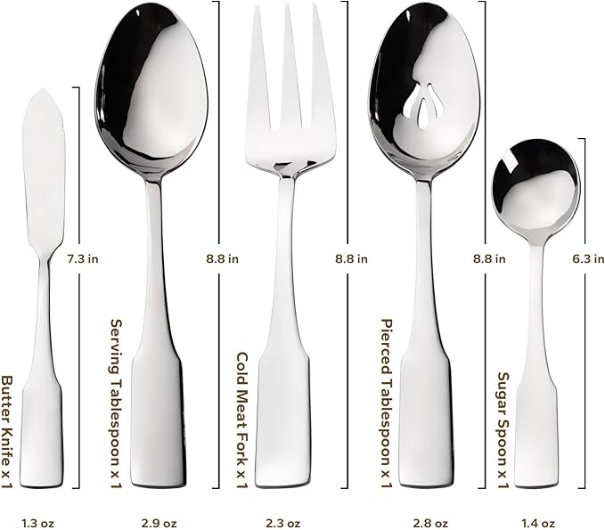 Alata Kate 65-Piece Silverware With Utensil-Serving Set, Service for 12, Stainless Steel Flatware, Mirror Polished Cutlery, Dishwasher Safe