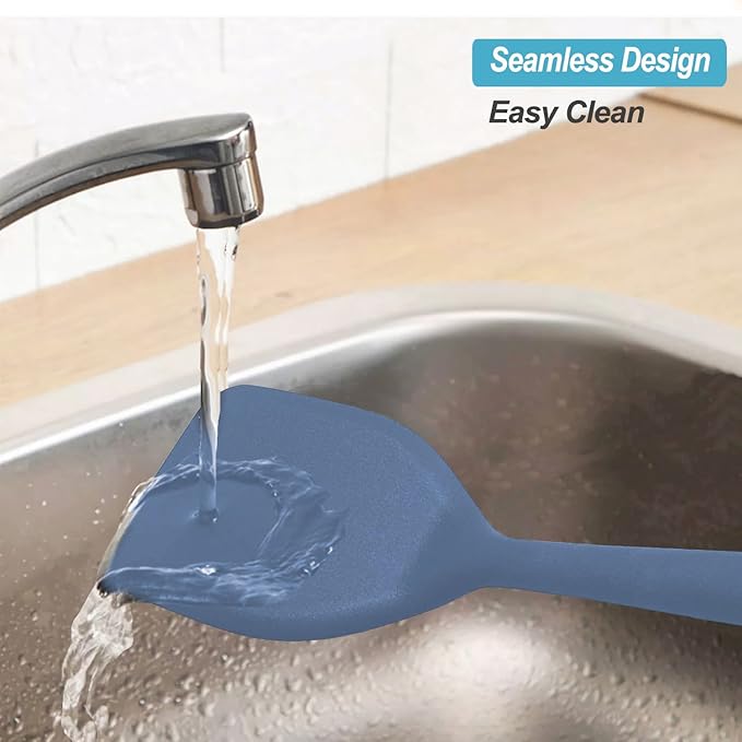 Silicone Spatula Turner Set, High Heat Resistant Spatulas with Seamless One Piece Design, Nonstick Rubber Flippers Utensils for Baking & Cooking,BPA-Free, Starry Blue,11IN