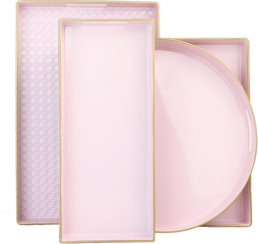 Pink Round Decorative Tray with Handles, 13" Elegant Coffee Table Serving Tray for Ottoman Living Room, Bathroom, Outdoors, Breakfast