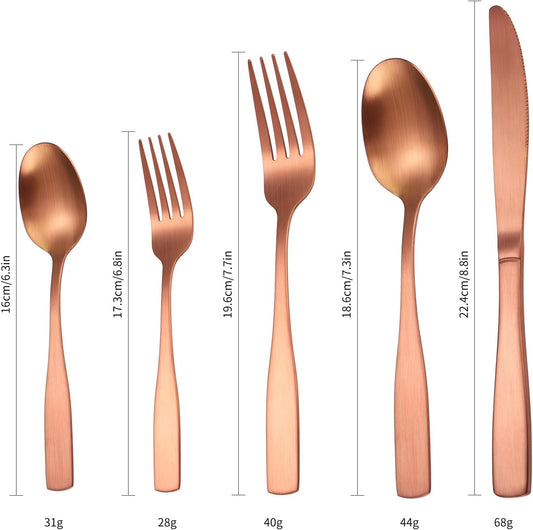 Rose Gold Silverware Matte Stainless Steel Flatware Utensils Set Service for 6 Modern Cutlery Eating Utensils include Forks Spoons Knives for Kitchen Home Restuarant