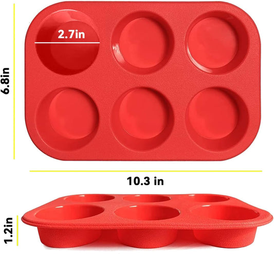 Commercial-Grade Silicone Muffin Pan (2-Pack) - 6-Cup Non-Stick Mold for Baking, Meal Prep & Crafts | Oven/Dishwasher Safe, BPA-Free, Perfect for Cupcakes, Savory Bites & Soap Making