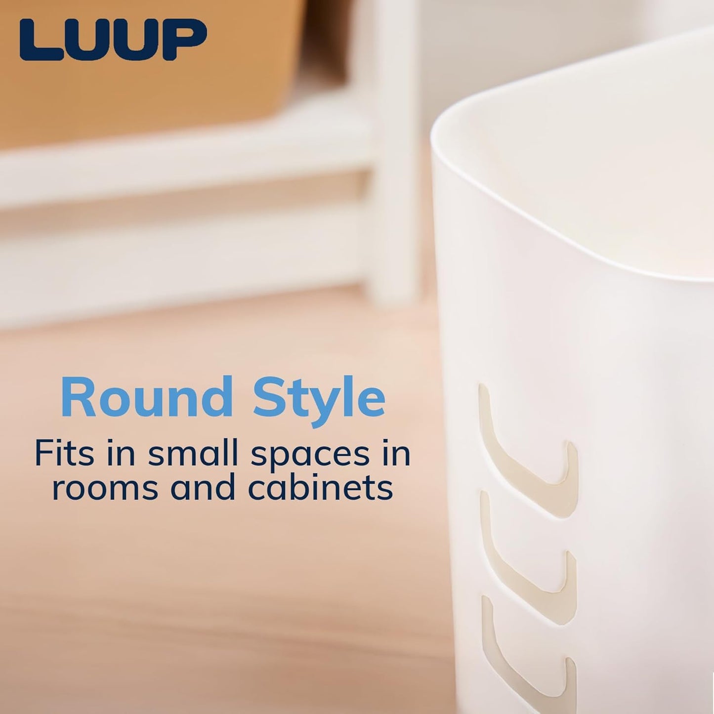 STORi Luup Bathroom Wastebasket 2pk, Secure Grocery Bags, Plastic Garbage Container for Vanity, Laundry Room, Kitchen, Office, 2.5 Gallon, White, Made in USA