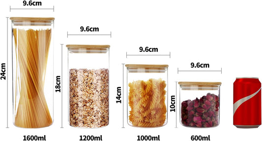 SIXAQUAE Glass Food Storage Containers Jar Seal Bamboo Lids 2 Packs 1200ml Airtight Canister Organization Sets Stackable