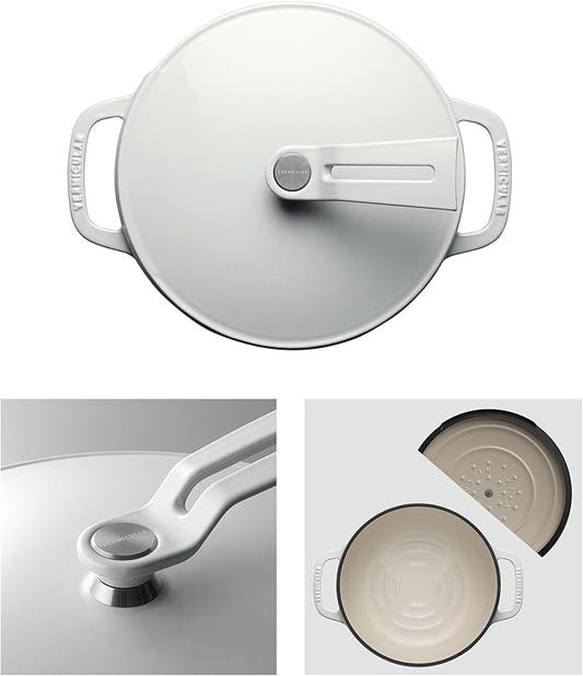 Vermicular Oven Pot 2.0 | Lightweight Enameled Cast Iron Pot | 18cm (2 Qt) | Non-Toxic | Induction-compatible | Dutch Oven | Made in Japan | Sea Salt White