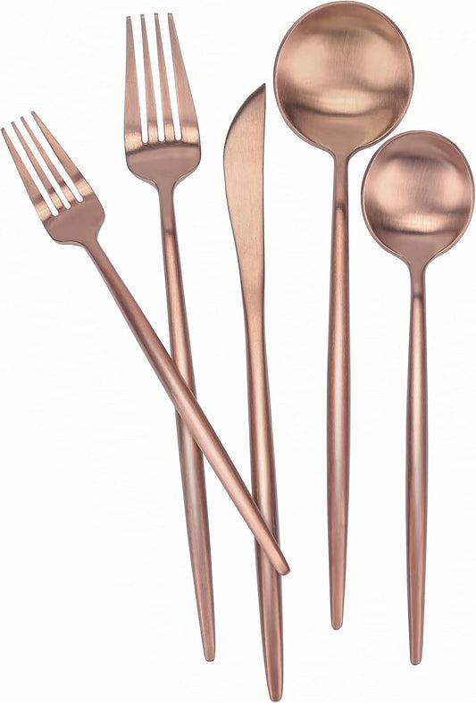 Matte Rose Gold Silverware Set 30 Pieces, FAMEWARE Stainless Steel Flatware Set,Service for 6,Kitchen Utensil Set, Tableware Cutlery Set, Satin Finished Polished & Dishwasher Safe