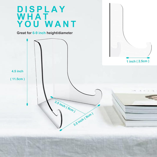 Boloyo Flat Back Acrylic Plate Display Stand , 4.5 Inch 5PC Clear Acrylic Display Holder Easel Base for Home Office Kitchen School Art Display